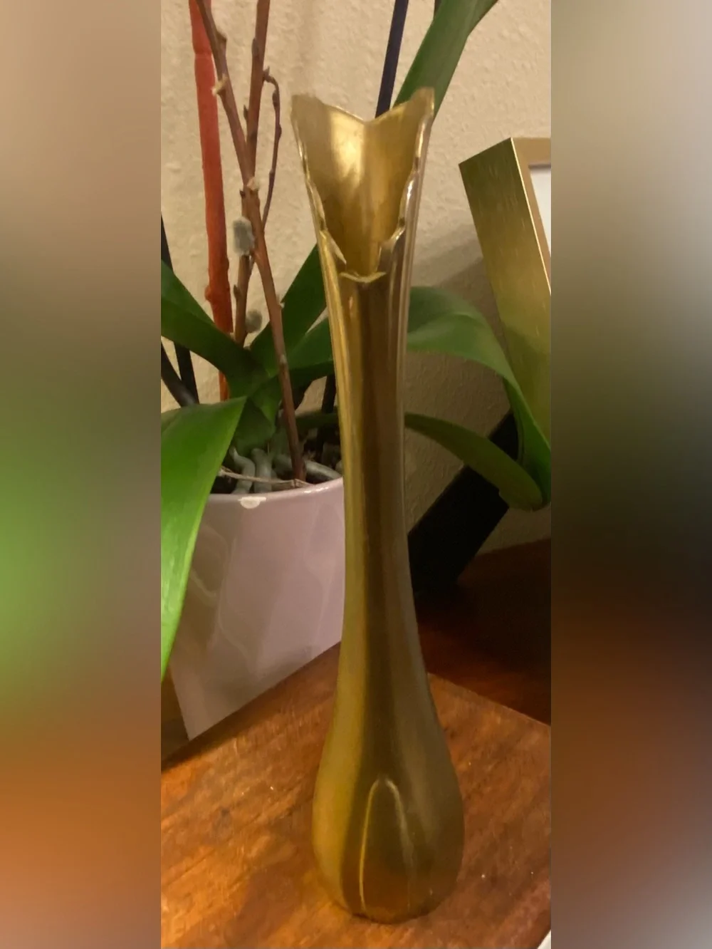 VTG Art Deco Style Swan Bud Flower Base Gold Brass Tone Metal 7”